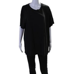Designer Womens Round Neck Short Sleeve Casual Pullover T-Shirt Black Size L